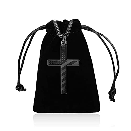 Zray American Flag Cross Necklace For Men Patriotic Jewelry Stainless Steel Chain 24Inch Engraved Inspirational Bible Verse Philippians 4:13 Pendant Pendant Religious Gift For Dad Boys（Black） #TOP5