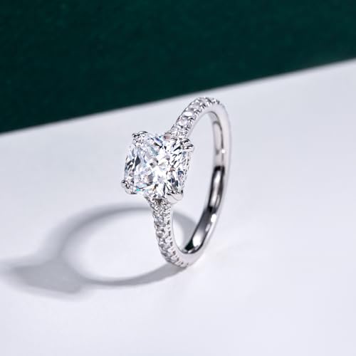 Bo.Dream Cubic Zirconia Engagement Rings for Women 2ct Cushion Cut Platinum Plated 925 Sterling Silver3