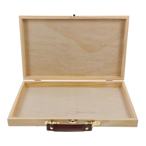 Image of Wakauto 1pc Unfinished Wood Drawing Art Tool Storage Box With Handle Locking Clasp,Wooden Pencil Sketch Supplies Case Organizer Box For Holds Markers, Paint, Brushes, Pencils