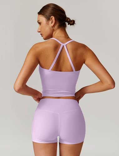 Image of ABOCIW 2 Pieces Workout Sets for Women, Cross Back Tank Top Matching High Waist Biker Shorts, Gym Yoga Pilates Outfits