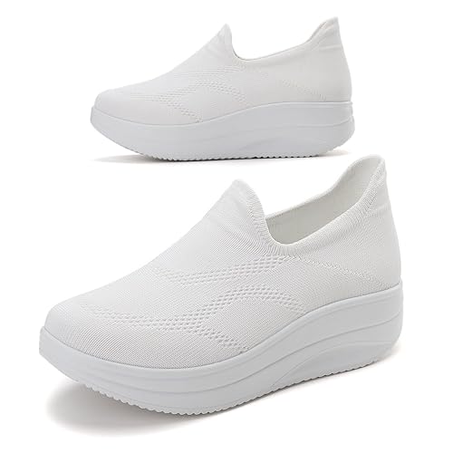 RUIDENG Women's Chunky Loafers White