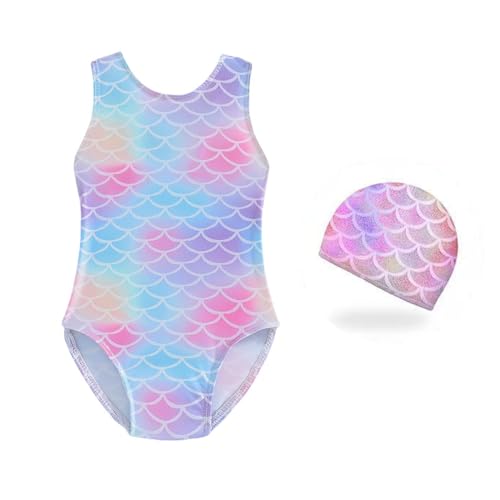 Traje de Baño Niña, Bañadores Sirena con gorro de baño, Traje de Baño Una Pieza para niñas, Traje de Baño Hawaiano, Bañador de una Pieza para niñas, Hawaiano Verano Bañador Natacion Niña, 120