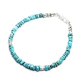 [世界のアクセサリー カルメロ] カレンシルバー ターコイズ トルコ石 ブレスレット フックタイプ 約４ｍｍ チップビーズ (内周約１５ｃｍ)