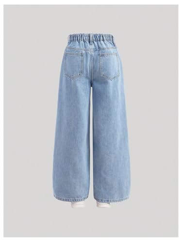 Verdusa Girl's Cute Pearl Beaded Bow Jeans Wide Leg Loose Denim Pants with Pockets2