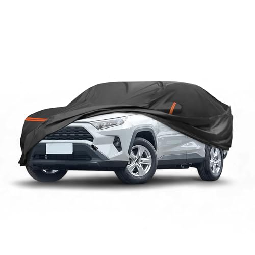 X AUTOHAUX Toyotaに対応RAV4 2012-2023用の車カバー PEVAスパンレース綿製 自動車カバー ボディカバー カーカバー 防水性アップ 雹対策 日焼け防止 梅雨対策 防炎 防塵 雪/強風/黄砂対策 乗客用ドアジッパー ブラック