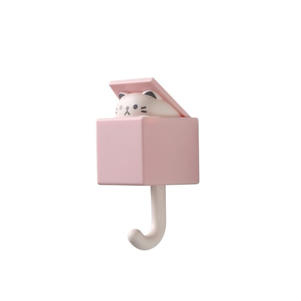 Dazhua Pink Cat 3Pcs Cute Cartoon Animal Wall Hooks - 3/6 Pcs Self-Adhesive Hanger Hooks For Bedroom And Home Decor(Pink Cat 3Pcs)