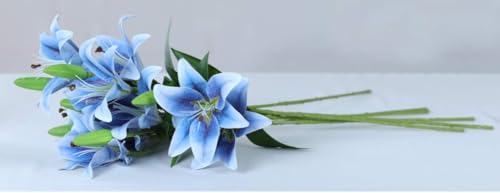 Image of VRB Dec 1 Pcs (3 Head) Lily Artificial Flowers Bunch Foam Flowers Sticks,Lily Artificial Flowers for Home Decor,Bedroom, Living Room, Table, Balcony, Office, Wedding, Pooja (Blue Color)