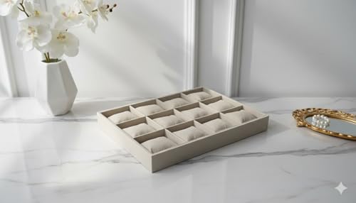 Image of Velvet Jewellery Drawer Organizer Stackable Tray in Beige (12-Pset)