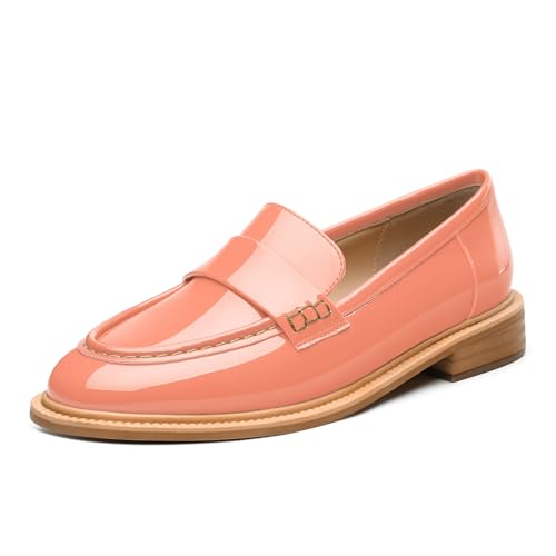 Image of JUSTDANNI Loafers for Women Slip On Shoes with Round Toe 1.2-Inch Low Chunky Block Heel Patent Comfortable Casual Dress Pump Shoes for Wedding Party Work Shopping Dating