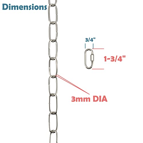 Image of Aspen Creative 21113-11,Steel 6 Feet Heavy Duty Chain & Quick Link Connector for Hanging Up Maximum Weight 40 Pounds-Lighting Fixture /Swag Light /Plant in Nickel.11 Gauge.
