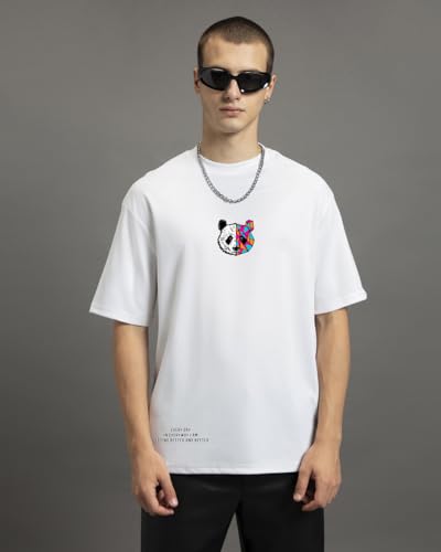 Image of Bewakoof Men's Graphic Printed 100% Cotton T-Shirt - Oversized Fit, Round Neck, Half Sleeves