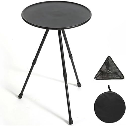 Quirix キャンプ 丸 サイドテーブル 軽量 ナイト ベッドサイド 北欧 おしゃれ 折りたたみ スリム ローテーブル 高さ調整 アウトドア コンパクト キャンプ用 ソロ おりたたみ 焚き火 デスク 三脚 (ブラック)