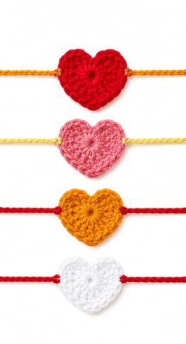 Image of Handmade Crochet Rakhi Set Heart Shape Designer Raksha Bandhan Combo pack of 4