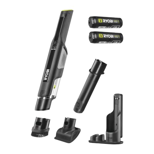RYOBI RHV44-220G 4V USB Brushless Akku-Handsauger – 50 Airwatts, 2X 2,0 Ah Akkus & Ladestation, kompakt & leistungsstark, Fugendüse & Polsterdüse, 425 l/min Luftstrom