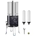 FACHIOO 2.25G Gravity Water Filter System, 304 Stainless Steel Countertop System with 2 Ceramic Filters, Water View Spigot and Stand, Reduce Chlorine, for Home, Camping, RVing, Off-Grid, Emergencies