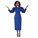 Tally Taylor Women’s Clergy Dress – Puff Sleeves & Classic Collar – Modest Church Attire – Sizes 6–18 – Black, Blue, White, Purple (US, Numeric, 14, Regular, Regular, Royal/White)
