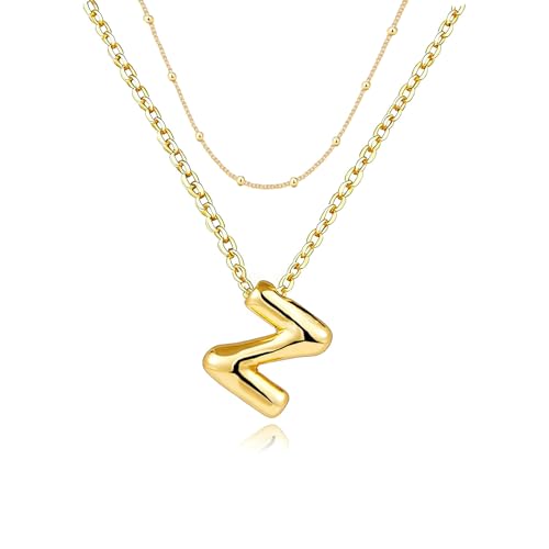 PANSHI Gold Initial Necklaces Gifts for Women Girlfriend Teens Gifts Trendy Stuff Layered Bubble Letter Necklace Gold Jewelry Birthday Gifts Teens Women Z