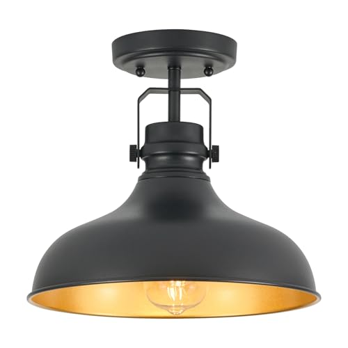 Image of Metal Semi Flush Mount Light Fixture 11.4 inch Ceiling Light Black