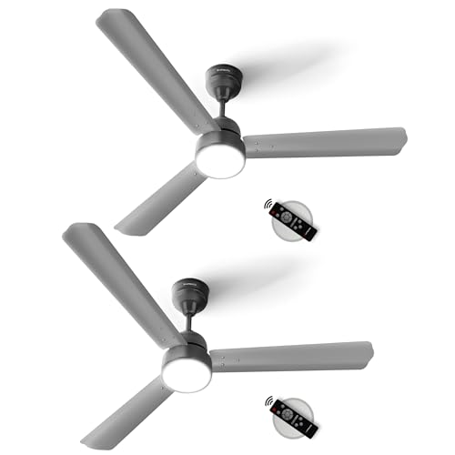 Image of Longway Luminair 1200 mm BLDC Ceiling Fan with Remote Control & LED Light|BEE 5 Star Rated Energy Efficient|Ultra High Speed 3 Blade Anti-Dust Decorative Ceiling Fan|5 Years Warranty (Gray, Pack of 2)