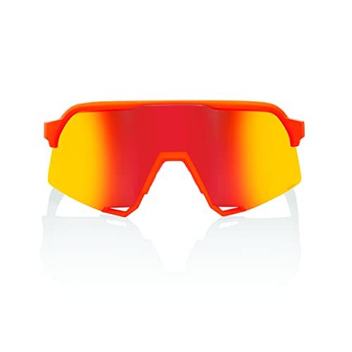 100% S3 Sport Performance Cycling Sunglasses (Soft Tact Neon Orange - HiPER Red Multilayer Mirror Lens) by 100% - Image 2