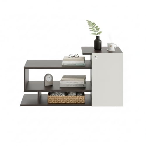 Image of FURNEASER Hanoi Modern Engineered Wood Coffee Table with Door & Storage Shelves | Center Table for Living Room & Sofa Area | Multi Level Open Rack Design | DIY Furniture (Wenge & White)