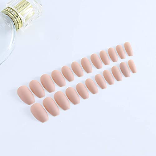 Bomine Khaki Press On Nails Long Coffin Fake Nails Matte Nude Ballerina False Full Cover Nails Faux Stick On Nails Finger Nails Tips Party For Women And Girls 24Pcs #TOP4