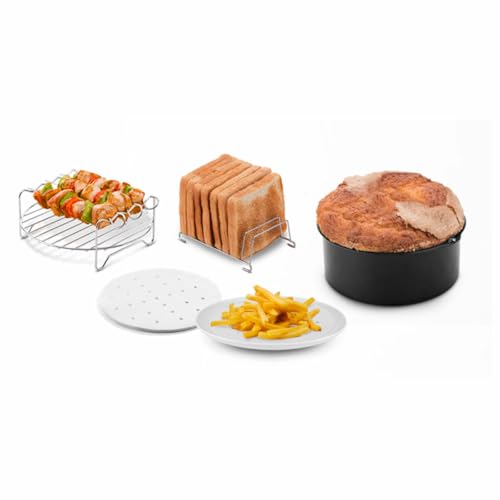 Ufesa Pack 4 Accesorios para Freidora de Aire sin Aceite, 3.5L o más, Molde Bizcocho, Parilla, Pinchos, Soporte para Tostadas y Papel Vegetal, Sin BPA
