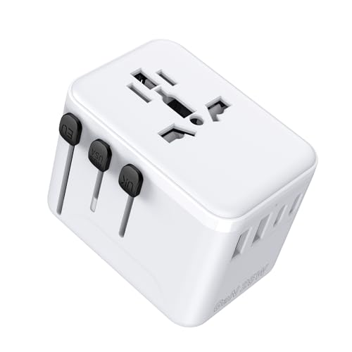 Adaptador de Viaje Universal con USB-C: Adaptador de Enchufe Mundial con 4 Puertos USB, Carga rápida de 25W y Potencia de 2500W. Adaptador Universal Apto para más de 180 países y regiones