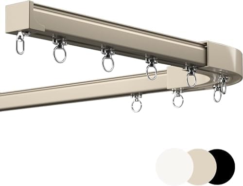 Heavy Duty Aluminum Ceiling Track Curtain Rods with Corner Bends - Perfect for Bay Windows in Bedrooms and Living Rooms, Adjustable, Easy Installation