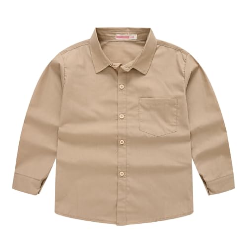 Kids Boys Long Sleeve Dress Shirts with Pocket Button Down Collared School 𝗨niform Plain Formal Shirts Fall Winter Tops
