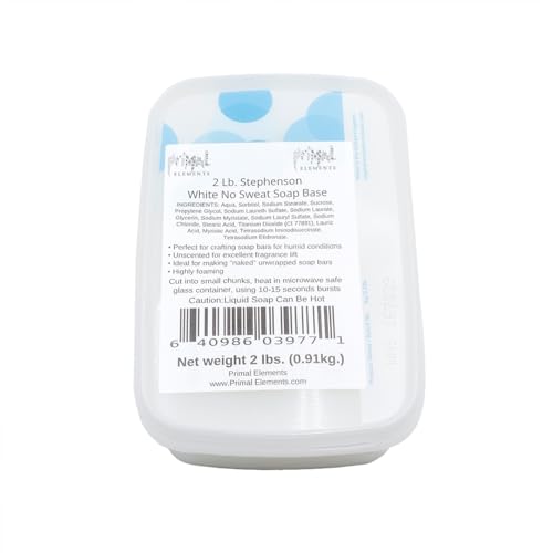 Primal Elements Stephenson Crystal White No Sweat Soap Base Unscented Moisturizing Melt and Pour for Crafting- 2 Lbs