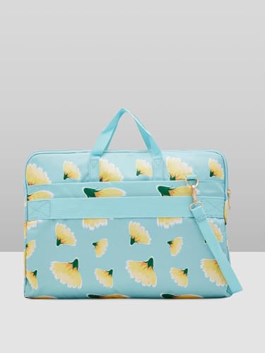 Image of Caprese Barbara Laptop Bag Large (E) Soft Blue|Stylish Laptop Handbag for Women, 16-Inch Laptop Compatible Spacious Office Bag with Smart Sleeve, Adjustable & Detachable Strap