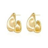 Ticome Chunky Gold Earrings for Women Hypoallergenic Open Huggie Teardrop Earrings,Fashionable Personality Irregular Geometric Statement Jewelry(Gold)