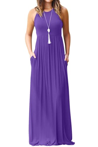DEARCASE Women's Sleeveless Summer Maxi Dress with Pockets,Black,Medium