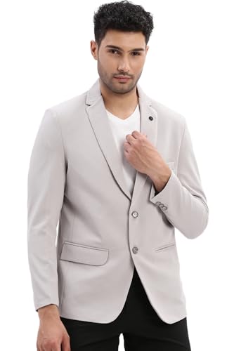 Image of SHOWOFFFF Men Solid Single Breasted Casual Blazer | Notched Lapel Full Sleeves Cotton Blazer for Mens | Slim Fit Regular Length Blazer for Men's