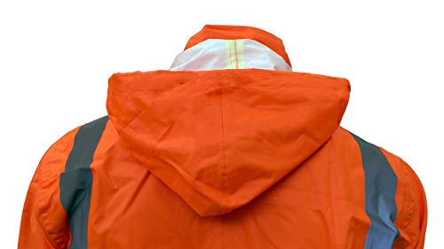 RK Safety RC-CLA3-OR44 Class 3 Rainwear Reflective Hi-Viz Black Bottom Long Rain Coat (Extra Large, Orange)4