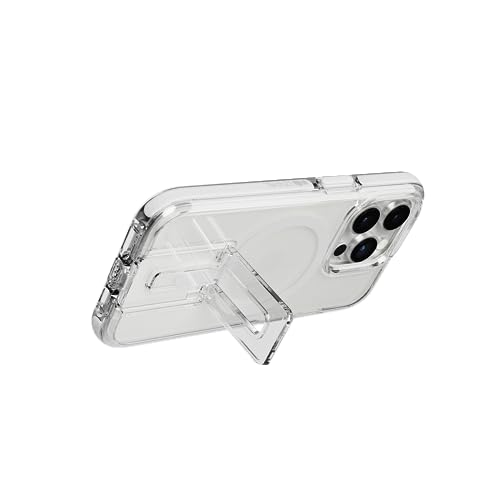 Coque iPhone 14 Pro tech21 EvoCrystal transparente compatible MagSafe avec béquille intégrée blanc
