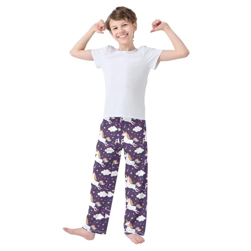 Cute Unicorns Purple Prints Pajama Pants Lounge Sleep Pants Elastic Waist Long Pajama Bottoms with Pockets for 6-14 Years3