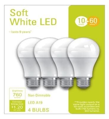 GE LED Light Bulbs, (60 Watt Equivalent) Medium Base, Soft White, A19 Standard Light Bulbs (4 Pack)