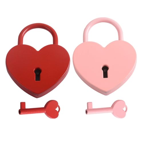 HEATSHAKING 2セット ハート形南京錠 小型鍵付きロック スーツケース用錠 前錠耐錆仕様 カップル願掛けや荷物保護に適した携帯便利ロック