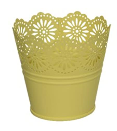 Kaemink Summer Bulb/Flower Plant Pot/Metal Planter - Ditsy Floral Cutout Detail - 10.5 cm - (Yellow)