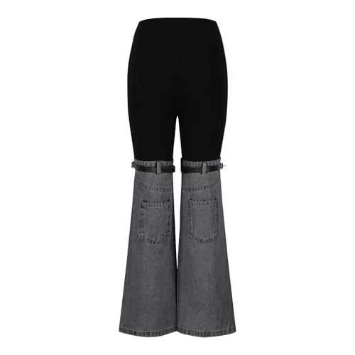 Womens Patchwork Flare Jeans Stretch High Waisted Bell Bottom Denim Pants 2024 Hot Girl Wide Leg Y2K Fashion Trousers3
