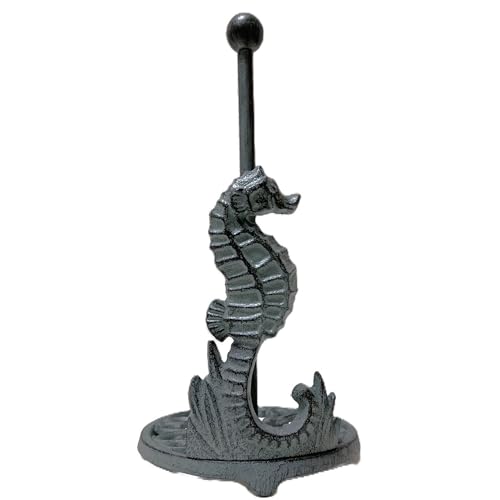 BestGiftEver Seahorse Paper Towel Holder - Coastal Kitchen & Dining Decor with Rustic Patina, Nautical Freestanding Design in Beach House Style for Sea Animal Lover