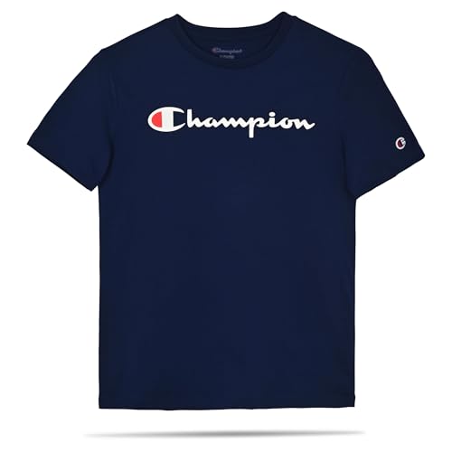 Champion Camiseta masculina de manga curta com logotipo para meninos, Logotipo azul-marinho, G