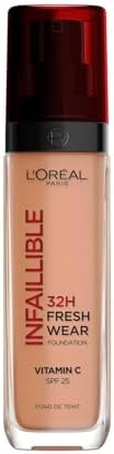 L'Oréal Paris Liquid Foundation, Full Coverage, Lasting Wear, With Vitamin C and SPF 25, Infallible 32H Fresh Wear, 355 Sienna