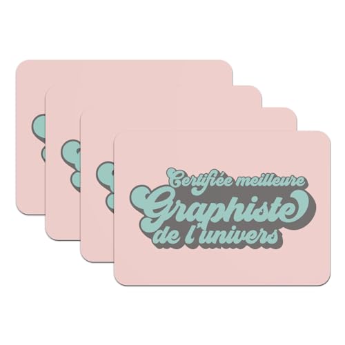 Image of Set of 4 Pink Rubber Placemats - Certified Best Graphic Designer Creation Design - Large Format 39.5 x 28.5 cm