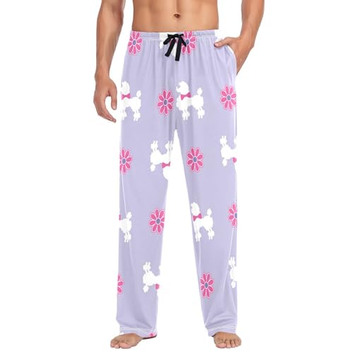 Poodle on Purpel Mens Pajama Pants Mens Pj Pants Comfy Cotton Pj Long Pant for Men with Pockets Size S-XXL
