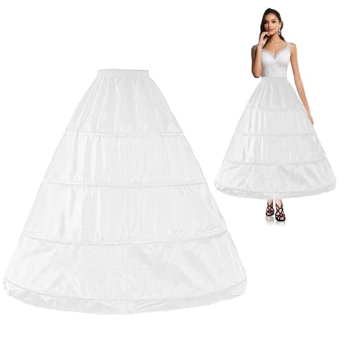 Jolbndcv Women's 4-Hoop Petticoat Crinline Petticoat Underskirt Skir Slips for Wedding Ball Gown Bridal Dress Tulle Slips Skirt White