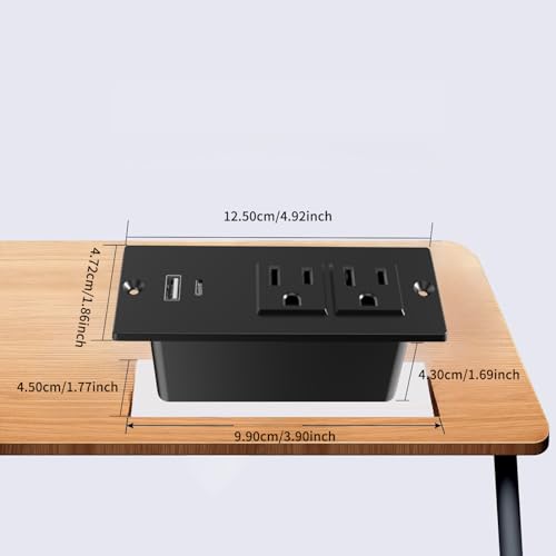 Small Recessed Power Strip Plug Extension Cord with Inset USB Electrical Outlet Extender Flush Mount Surge Protector Hidden Charging Station for Furniture Conference Table NightStand (Black) miniatura 2