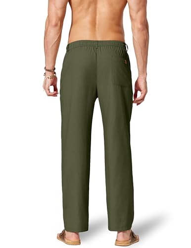 Image of COOFANDY Men's Cotton Linen Pants [Relaxed Fit] Casual Drawstring Dress Pants Beach Summer Lightweight Trousers